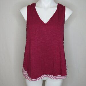 Anthropologie Deletta Magenta Double Layer Stripe Tank Top Women's S Small